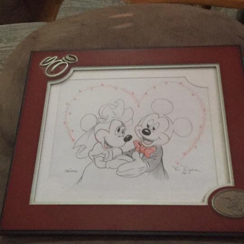 Disney Mickey and Minnie Heart Sketch with Red Frame